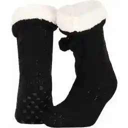 Apollo - Dames huissokken met antislip - Zwart - Maat 36/41 - Huissokken dames - Fluffy sokken - Slofsokken - Huissokken anti slip - Warme sokken - Winter sokken