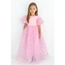 لباس دخترانه دامن توری ستاره صورتی Le Mabelle - السا