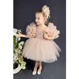 لباس دخترانه پولک دار پودری Le Mabelle با جزئیات اکسسوری - Balenca