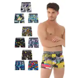 بسته بندی مردانه STAR SOLMAZ 10 تایی باکسر نخی شانه دار لاکرا طرح دار