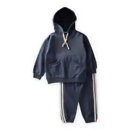 Cigit Kapşonlu Asimetrik Cepli Sweatshirt Takım 2-10 Yaş Lacivert