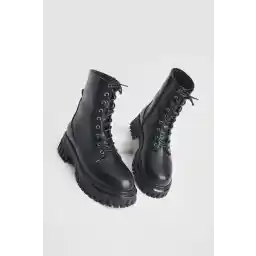 Marjin Kadın Kalın Taban Fermuarlı Bağcıklı Postal Bot Nalves Siyah