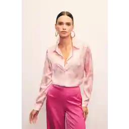 Sateen Desenli Salaş Gömlek - Fuşya