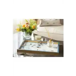 English Home Floret Cam Dekoratif Tepsi 31x46 Cm Mavi