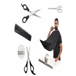 ست آرایشگاه 5 تکه برندهای جنرال قیچی پیش بند شانه ای ابرو گیر ست ویژه