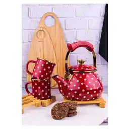 Bambum Pera - Çay Seti Kırmızı 2 Lt Demlik Ve 2'li Kupa Seti Nihaleli