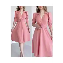 برندهای عمومی لباس میدی کمربند یقه کلاسیک