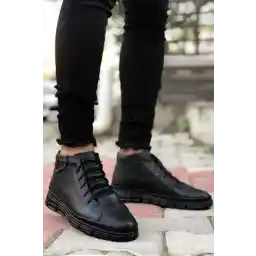 چکمه های چرم طبیعی الاستیک مشکی BIG KING