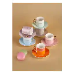 Neva N3505 Monet 6 Kişilik Kahve Fincan Takımı 90 ml 6 Farklı Renkli Ve Gold Kulplu