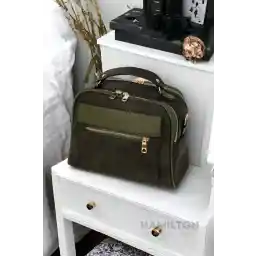 HAMILTON Orijinal Kadın Çapraz Ve Elde Ayarlanabilir Askılı Deri Dokulu Üç Gözlü Büyük Şık Omuz Ve El Çanta