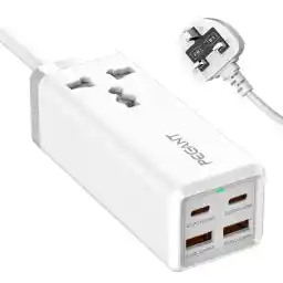 PEGANT 65W 2M Power Extension with 4-Port USB Fast Charger Adapter Universal Plug Socket + 2 USB-C PD3.0 and 2 USB-A QC Surge Protector Outlet 2M Cable for iPhone 16 MacBook Laptop Travel