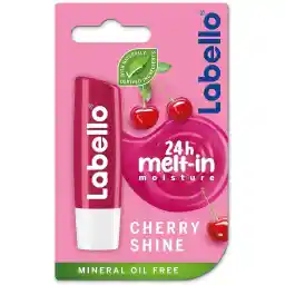 Labello Cherry Shine Lip Balm, 24H Melt-In Moisture, with Shea Butter and Natural Oils Enriched with Vitamins, with Natural Ingredients, Mineral Oil Free, Vegan, 4.8g