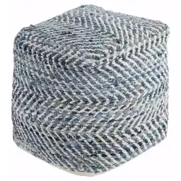 Signature Design by Ashley Chevron Handmade Woven Pouf 18 x 18, Blue and White
