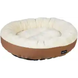 Amazon Basics Round Bolster Pet Bed with Flannel Top, 20-Inch, Brown and Ivory