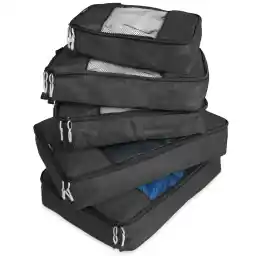 TravelWise Luggage, Black, 1 Small, 2 Medium, Large, Luggage Packing Organization Cubes 5 Pack