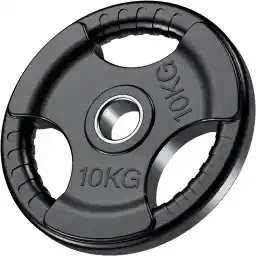 SKY LAND Olympic Weight Plates with Rubber Finish 2’’ Opening & Tri-Grips,Black Barbell Plates Discs in Single for Lifting and Strength Training,10kg EM-9264-10