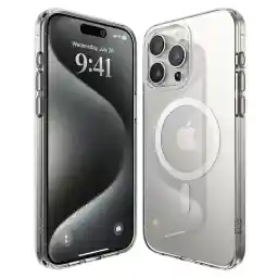 محفظه شفاف هیبریدی مغناطیسی elago سازگار با قاب محافظ آیفون 15 پرو مکس، سازگار با MagSafe، PC + TPU هیبریدی، محافظت در برابر سقوط نظامی ایالات متحده، کاهش زردی (سفید)