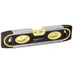 Amazon Basics 17.78 CM Magnetic Torpedo Level and Ruler, 180/90/45 Degree Bubbles, Black