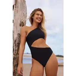 لباس شنای کامل تک شانه مشکی DEEP BEACH Db20020m