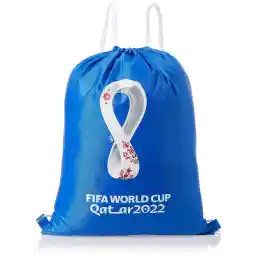 Fifa 700131 World Cup Qatar 2022 Graphic Printed String Sports Gym Bag, Drawstring Sport Bag Black 37x47cm- Blue