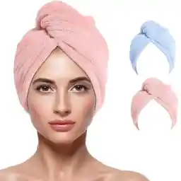 Sulfar Microfiber Hair Towel Wrap | 25x65cm | Super Absorbent Fast Drying Hair Turban | Soft Anti-Frizz Towel for Wet, Curly, Long & Thick Hair | Women’s Hair Wrap | 2 Pack (Pink & Blue)