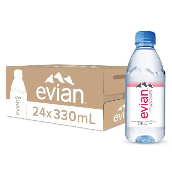 Evian Mineral Water, Naturally Filtered Drinking Water, 330ml Bottled Water Crafted by Nature, Case of 24 x 330ml Evian Water Bottles