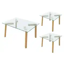 Mahmayi HYCT12-60 Glass Coffee Table(60cm) Set of 2 & HYCT13-120 Glass Coffee Table(120cm) Combo - Stylish Centerpiece for Living Rooms Decor, Tempered Glass Top, Modern Home Office Furniture