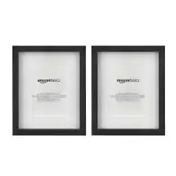 Amazon Basics 20.32 CM x 25.4 CM Rectangular Photo Picture Frame or 12.7 CM x 17.78 CM with Mat, 2-Pack, Black
