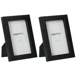 Amazon Basics Rectangular Photo Picture Frame, 10.16 CM x 15.24 CM, Pack of 2, Black