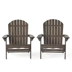 Christopher Knight Home Hanlee Folding Wood Adirondack Chairs, 2-Pcs Set, Grey Finish
