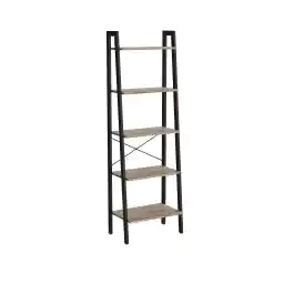 VASAGLE Ladder Shelf, 5-Tier Bookshelf, Storage Rack, Bookcase with Steel Frame, for Living Room, Home Office, Kitchen, Bedroom, Industrial Style, Camel Brown and Ink Black ULLS045B50
