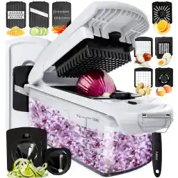 Fullstar Mandoline Slicer for Kitchen - Vegetable Chopper, Onion Potato Food Veggie Fruit Slicer and Cutter with Container, Kitchen Gadgets & Accessories, Home Essentials (All-in-1, White/Black)