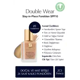 Estee Lauder Doğal ve Mat Bitişli - Double Wear Stay-in-Place Fondöten SPF 10 ( 2C3 Fresco ) - 30 ml