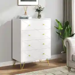 DWVO White 4 Drawer Dresser for Bedroom, Modern Upgrade 38" Tall Dresser Chest of Drawers with Fluted Panel, Wooden Dresser Storage Cabinet with Anti-Tipping Device for Living Room, Hallway, Entryway