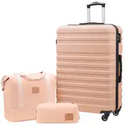 COOLIFE Suitcase Trolley Carry On Hand Cabin Luggage Hard Shell Travel Bag Lightweight Suitcase Included 1pcs Travel Bag and 1pcs Toiletry Bag (Sakura Pink, 28 Inch Luggage Set)