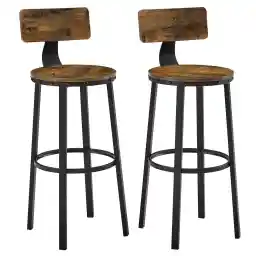 VASAGLE Bar Stools, Tall Bar Chairs with Backrest, Set of 2 Kitchen Stools, Heavy-Duty Steel Frame, 28.8-Inch High, Easy Assembly, Industrial, Rustic Brown and Black ULBC026B01
