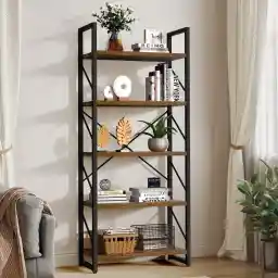 YITAHOME 5 Tiers Bookshelf, Artsy Modern Bookcase, Storage Rack Shelves Books Holder Organizer for Movies in Living Room/Home/Office - Rustic Brown