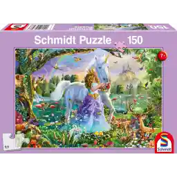 Schmidt Spiele Puzzel 56307 Prinses met eenhoorn en kasteel, 150 stukjes, kinderpuzzel, kleurrijk