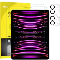 JETech Screen Protector for iPad Pro 12.9-Inch, 2022/2021/2020 (6th/5th/4th Generation) with Camera Lens Protector, Tempered Glass Film HD Anti-Scratch, Support Pencil & Face ID, 2-Pack Each