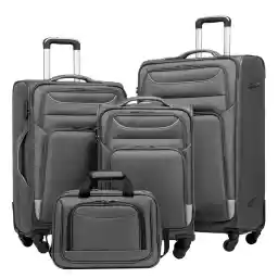 Coolife Luggage Carry on Hand Oxford Cloth Softshell Luggage Lightweight Durable with 4 Spinners, The Suitcase Included 1pc Totebag（38x26x17cm） (Gray, Set of 4)