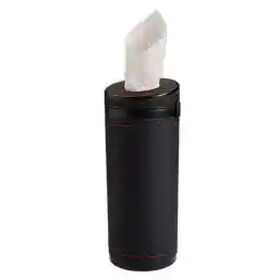 Sulfar Car Tissue Tube, PU Leather Round Tissue Holder for Car Cup Holder, 2.75" Diameter Cylinder Box, Holds Up to 30 Tissues (Black)