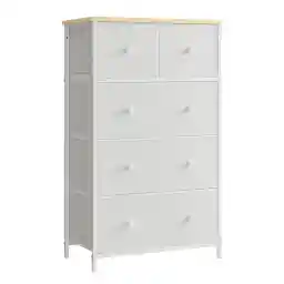 SONGMICS Drawer Dresser, Storage Dresser Tower with 5 Fabric Drawers, Dresser Unit, for Hallway, White and Oak ULTS514W57