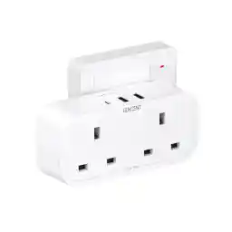 LENCENT Plug Adapter with 3 USB (Included 1 USB-C),Double Wall Plug Extension, Multi Plug 2 Gang Extender Suitable for UK, 13A 3250W for Home, Office, College dormitary