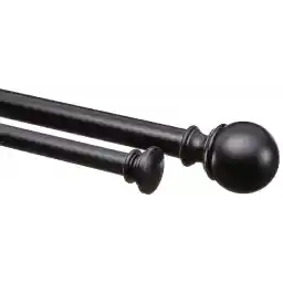 Amazon Basics 2.54 CM Double Extendable Curtain Rods with Round Finials Set, 1.83 - 3.66 M, Black