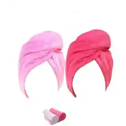 Nibeminent Absorbent Microfiber Hair Towel 2 Pack Quick Dry Hair Turban Wraps Twist Hair Drying Towel With Elastic Loop, Pink, Wstt361