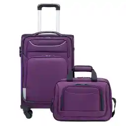 Coolife Luggage Carry on Hand Oxford Cloth Softshell Luggage Lightweight Durable with 4 Spinners, The Suitcase Included 1pc Totebag(38x26x17cm)(Purple+Sliver, S(20 inch)_carry on)