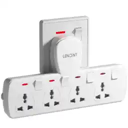 LENCENT Multi Plug Extension Socket, 4 Way Electrical Outlet Extender, Wall Charger, Universal Plug Adapter, Charging Station for Home, Office, Kitchen, Individually Switched