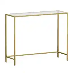 VASAGLE Console Table, Tempered Glass Table, Modern Sofa or Entryway Table, Metal Frame, Sturdy, Adjustable Feet, for Living Room, Hallway, Golden LGT26G
