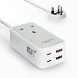 LENCENT 65W USB C Charger Plug, Gan III 4-Port Type C Power Adapter PD Desktop Charger, with 1 AC+4 USB Ports, Suitable for Laptop, MacBook, iPad Pro, iPhone and More (White)