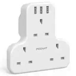 PEGANT Multi Plug Adapter Power Extension With 3 USB, 3 Way Wall Charger Electrical Extender Outlet Adaptor, Socket Charging Station for Home, Office, Kitchen